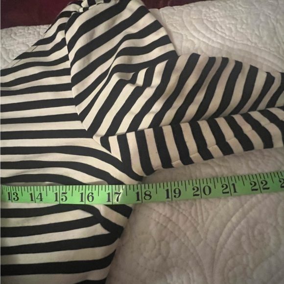 Pomelo Black & Off White Striped Dress, V Back, 3/4 sleeve, fit & flare, Med - Picture 5 of 8